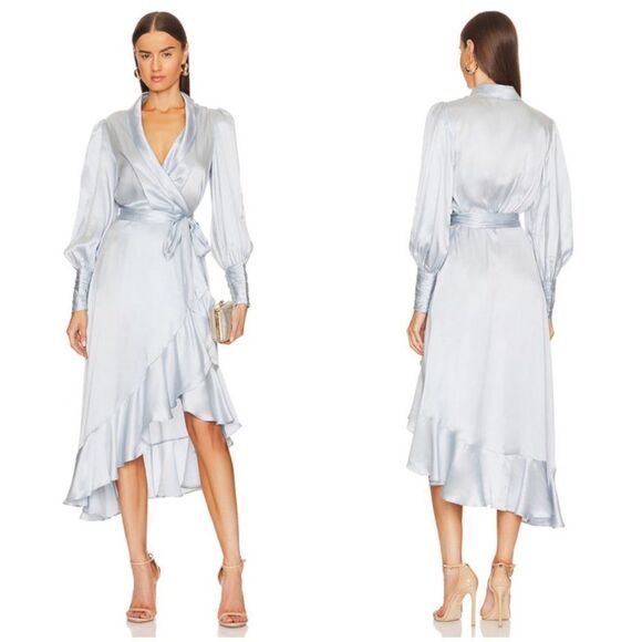 💕ZIMMERMANN💕 Silk Wrap Midi Dress ~ Ice Blue US 6 NWT - Picture 7 of 16